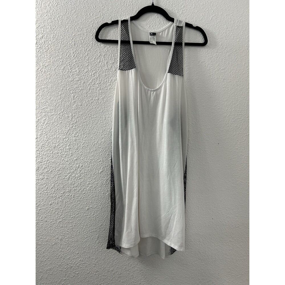 Oakley Womans Size Large Racerback Tank Top White Sheer Black Mesh Sides Beachy